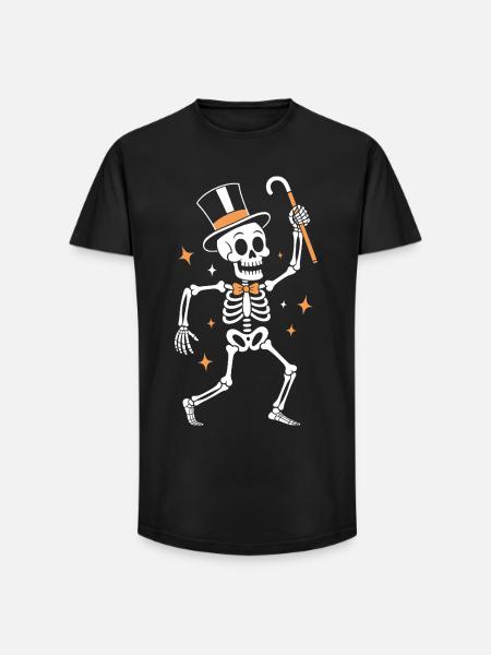 Elegant skeleton percussionist in top hat - Long Fit Men's T-Shirt - black