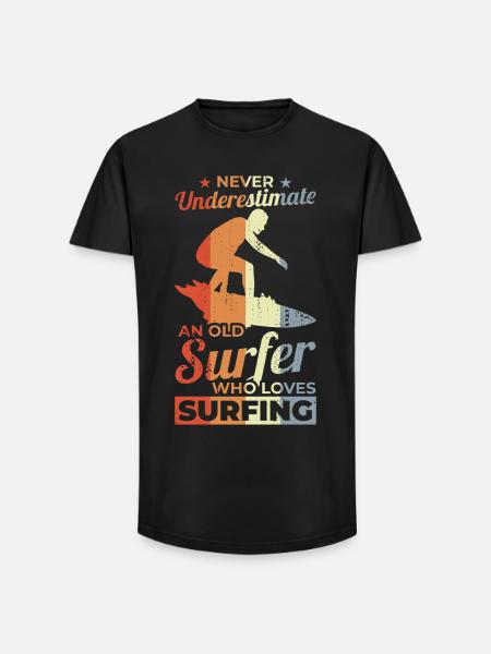 Never underestimate an old surfer - Long Fit Men's T-Shirt - black