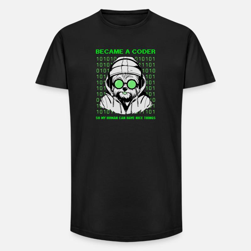 Devenu codeur – Hacker Dog Binary Look - T-shirt coupe longue homme - noir