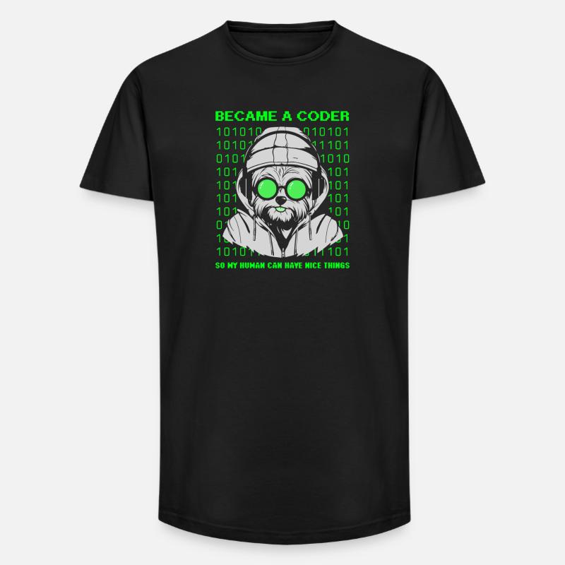 Became a Coder – Cyber Dog Binary - Long Fit Men's T-Shirt - black