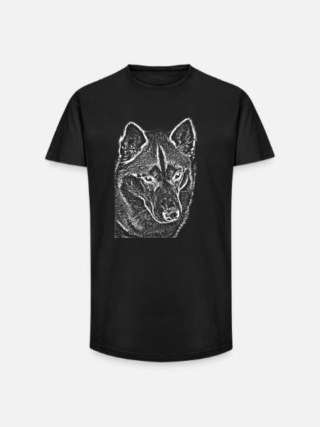 Wolfsblick Linienzeichnung Druckdesign Husky - Long Fit Männer T-Shirt - Schwarz