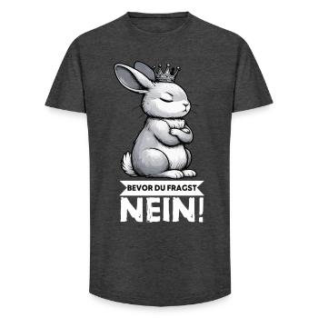 Before you ask: no, rabbit, bunny, bunny, long-eared - Long Fit Men's T-Shirt - charcoal grey - Front - AI Model Male 185 light (185cm)