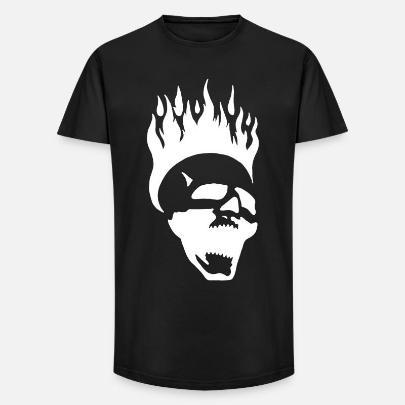 Flaming screaming skull (white) - Long Fit Men's T-Shirt - black