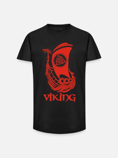 Red Viking Ship - Long Fit Men's T-Shirt - black