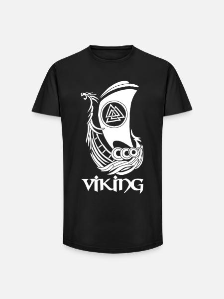 White Viking Ship - Long Fit Men's T-Shirt - black