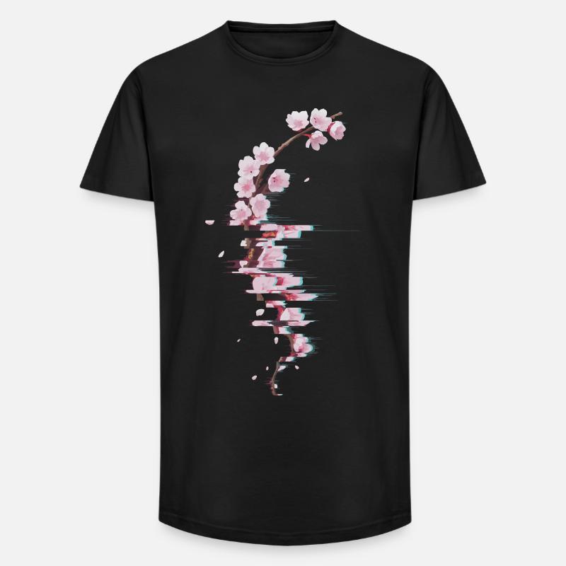 Glitch Kirschblüte moderner Blütenzweig - Long Fit Männer T-Shirt - Schwarz