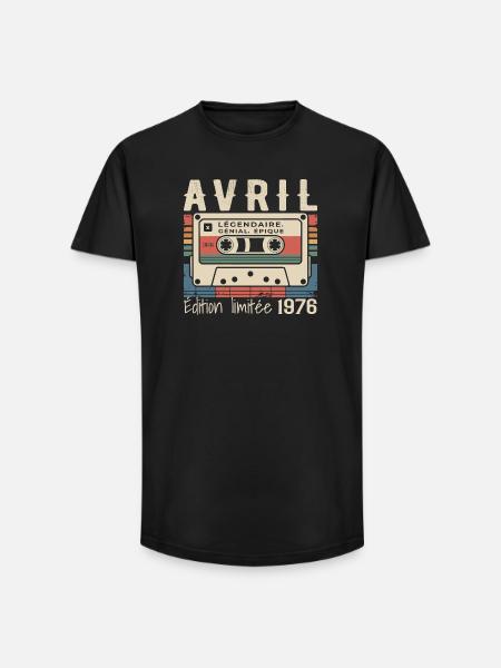 avril 1976 April 1976  - T-shirt coupe longue homme - noir