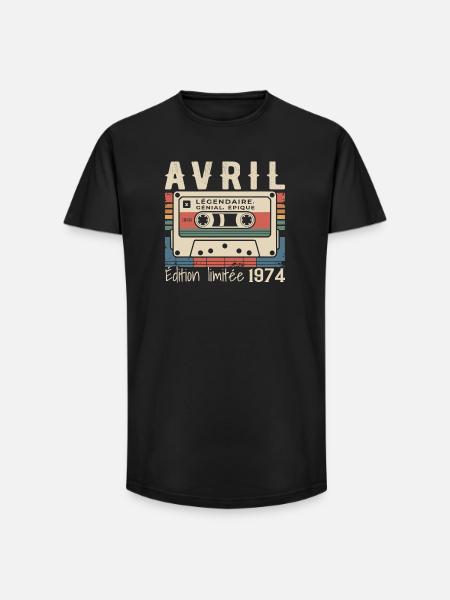 avril 1974 April 1974  - T-shirt coupe longue homme - noir