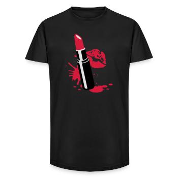 Rouge à lèvres avec des lèvres rouges - T-shirt coupe longue homme - noir - Devant - AI Model Male 185 light (185cm)