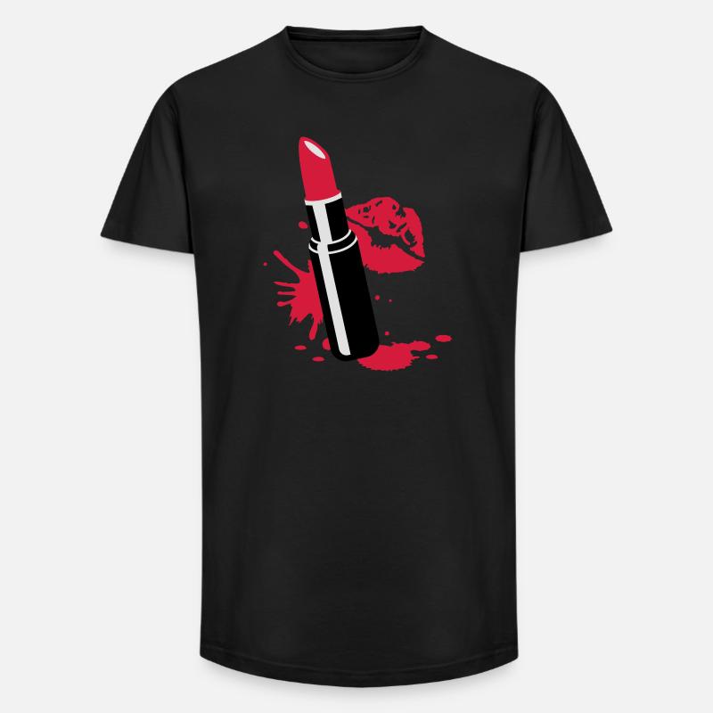 Lippenstift mit Kussmund - Long Fit Männer T-Shirt - Schwarz