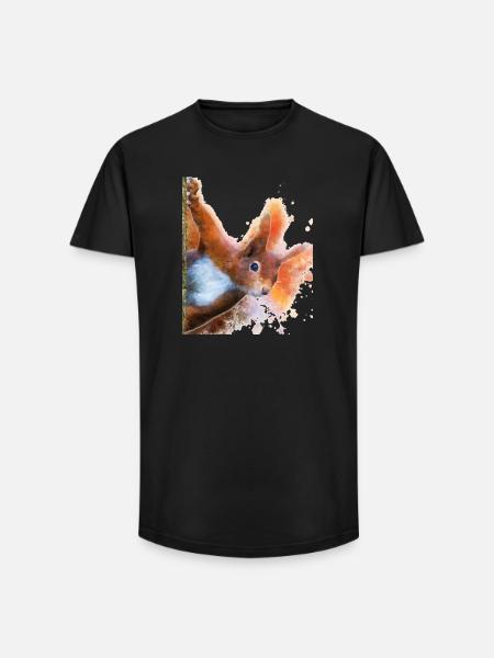 Eichhörnchen Aquarelldesign - Long Fit Männer T-Shirt - Schwarz