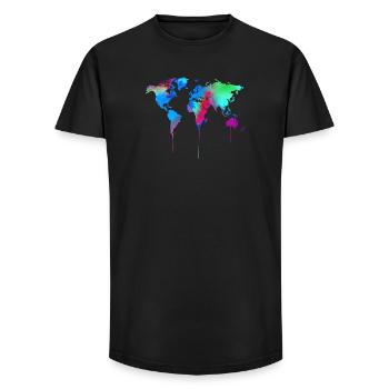 Weltkarte World Aquarell Watercolor Wasserfarbe - Long Fit Männer T-Shirt - Schwarz - Vorne - AI Model Male 185 light (185cm)