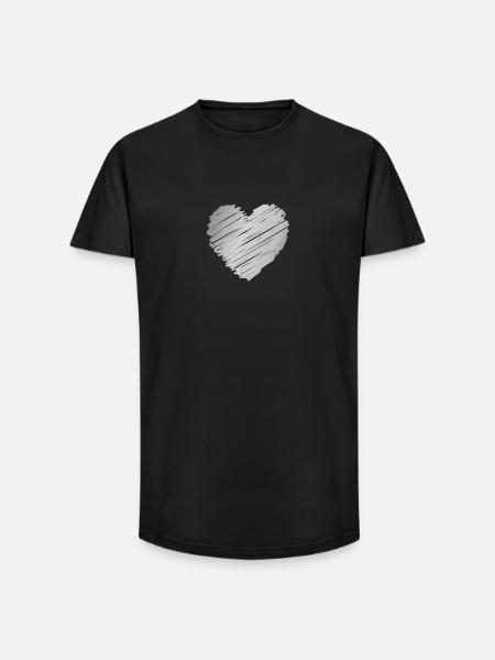 Silver Doodle Heart – Romantic Minimal Style - Long Fit Men's T-Shirt - black