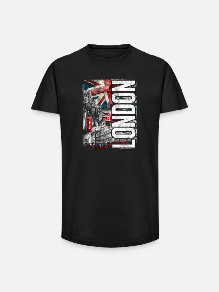 London Collage: Flags, Buses & Bricks - Long Fit Men's T-Shirt - black