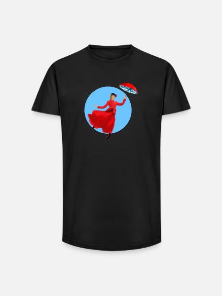 Red lady with umbrella twist - Long Fit Men's T-Shirt - black