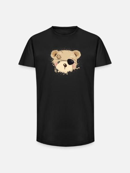 Teddy with eye patch - Long Fit Men's T-Shirt - black
