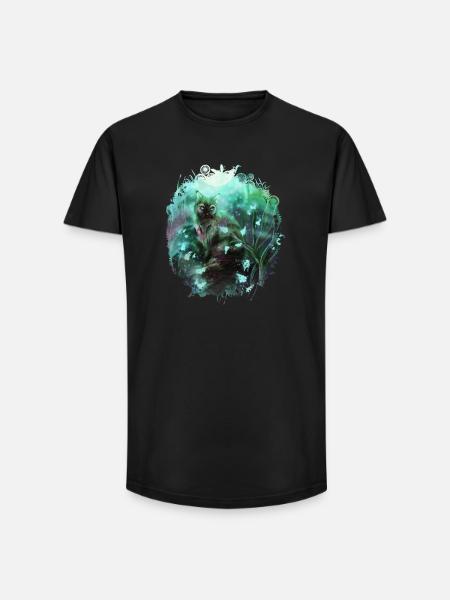 Cat in the magic forest - Long Fit Men's T-Shirt - black