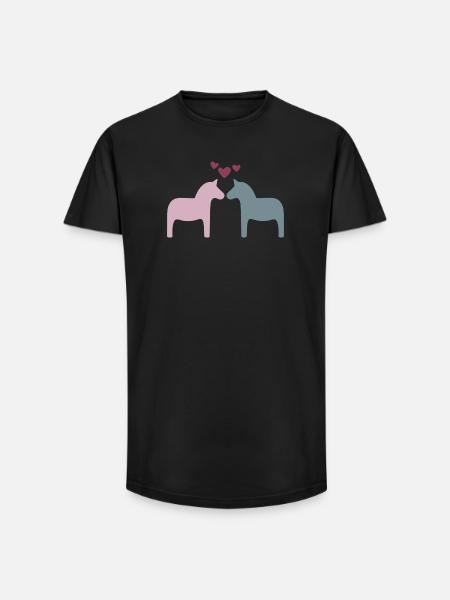 Dala hästpar hjärtan älskar alla hjärtans dag Skandi - T-shirt herr med lång passform - svart