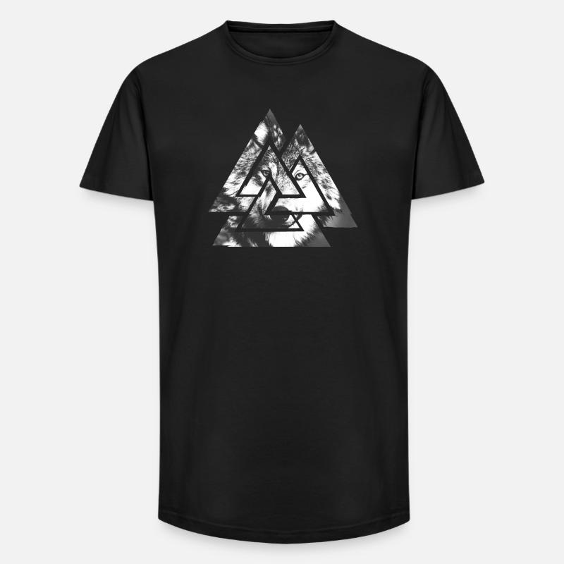Valknut, Symbol von Odin - Mit Wolf - Long Fit Männer T-Shirt - Schwarz