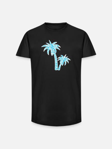 Tropic Wave Abstract Palm Design - Long Fit Men's T-Shirt - black