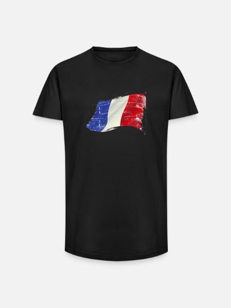 France ✅ France Drapeau ✔ - T-shirt coupe longue homme - noir