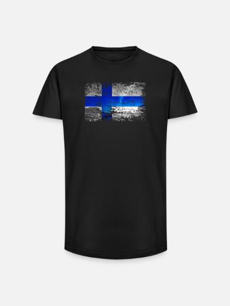 Finland med nordlys i vintagestil - Long fit herre T-shirt - sort