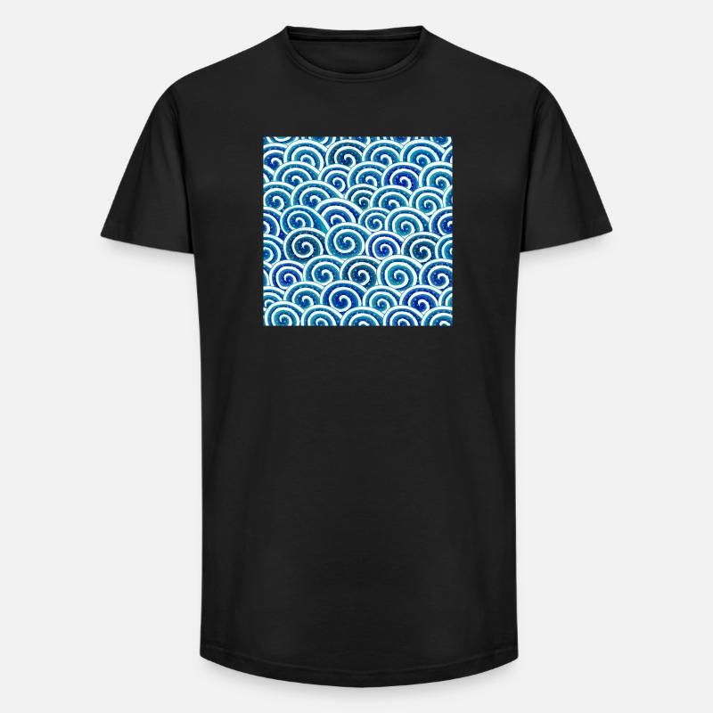 Expressive wave pattern in blue - Long Fit Men's T-Shirt - black