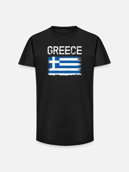 Distressed Greek Flag Graphic - Long Fit Men's T-Shirt - black