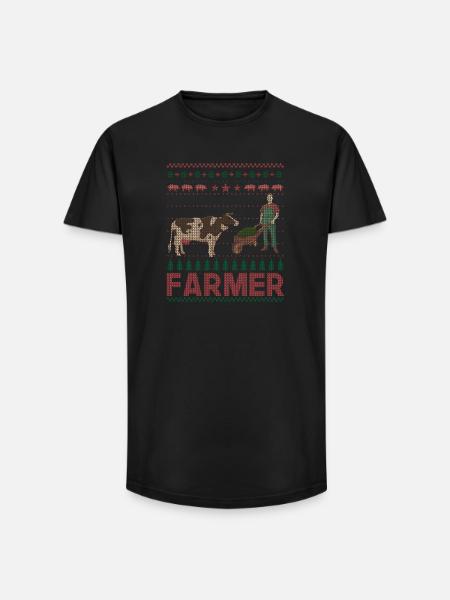 Noël fermier fermier vache - T-shirt coupe longue homme - noir