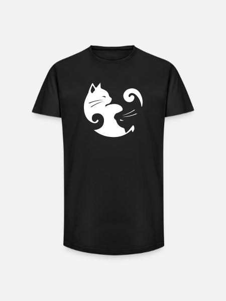 Équilibre du chat Yin Yang - T-shirt coupe longue homme - noir