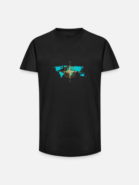 Compass map, design, men, women, gift - Long Fit Men's T-Shirt - black