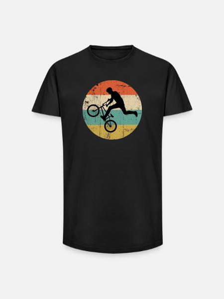 BMX Stunt Silhouette on Retro Stripes - Long Fit Men's T-Shirt - black