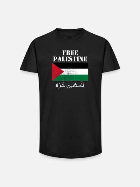 Drapeau de Palestine libre - T-shirt coupe longue homme - noir