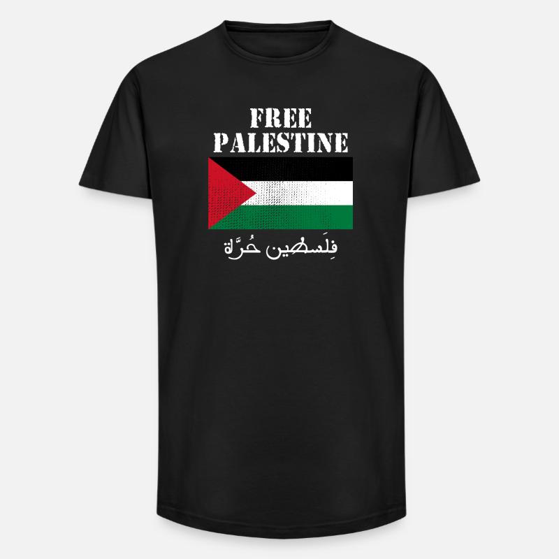 Drapeau de Palestine libre - T-shirt coupe longue homme - noir
