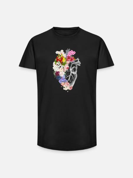 Floral Anatomical Heart - Long Fit Men's T-Shirt - black