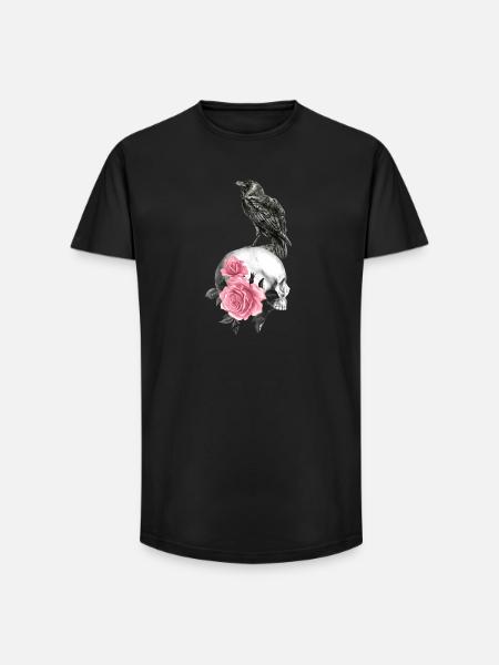 Skull with roses and raven - Long Fit Men's T-Shirt - black