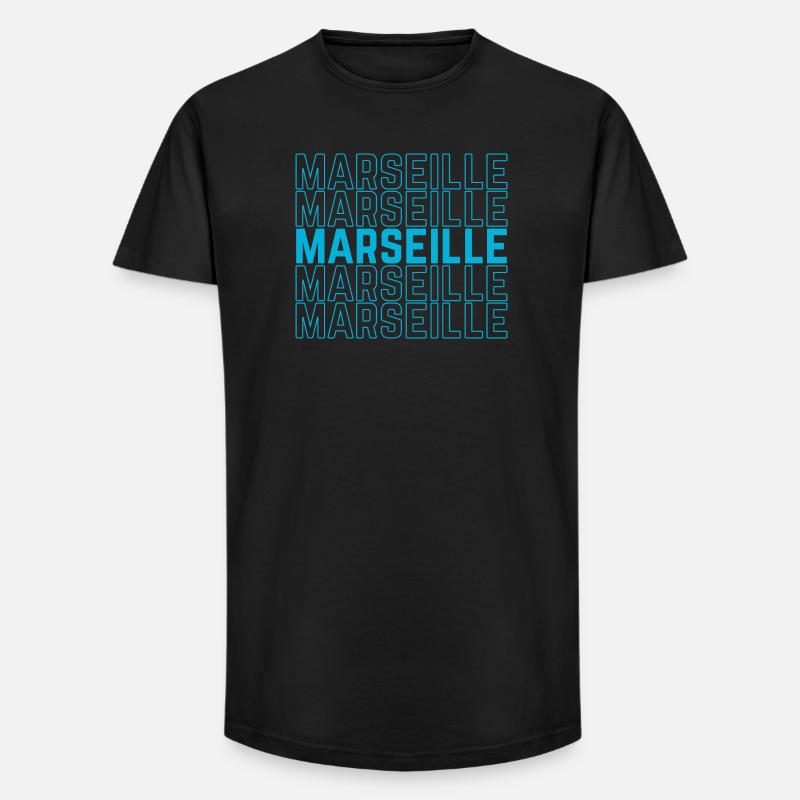 Marseille Outlined Repeat Neon Blau - Long Fit Männer T-Shirt - Schwarz
