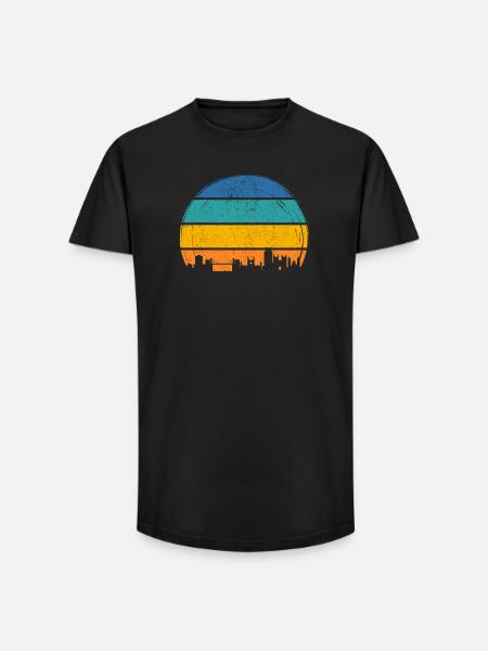 Sunset Skyline Stripes - Long Fit Men's T-Shirt - black