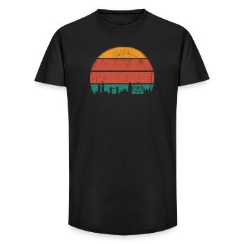 Silhouette d’horizon du coucher de soleil - T-shirt coupe longue homme - noir - Devant - AI Model Male 185 light (185cm)