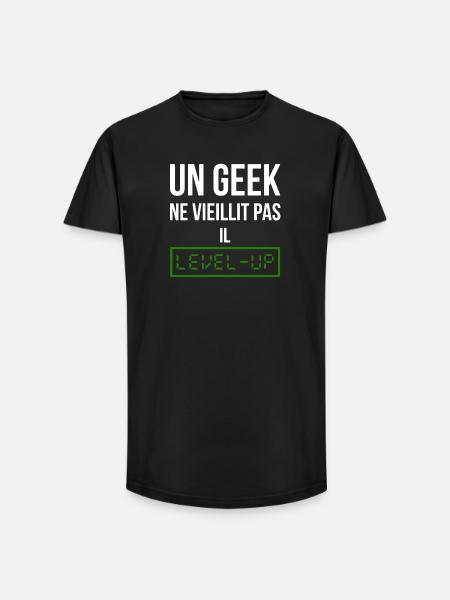 Geek Level (vert) - T-shirt coupe longue homme - noir