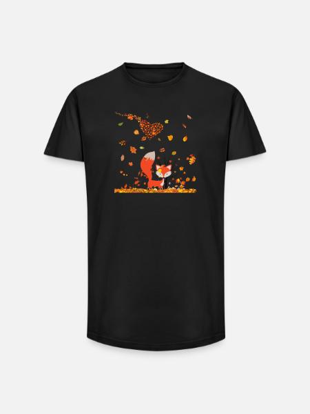 Autumn with heart and fox - Long Fit Men's T-Shirt - black