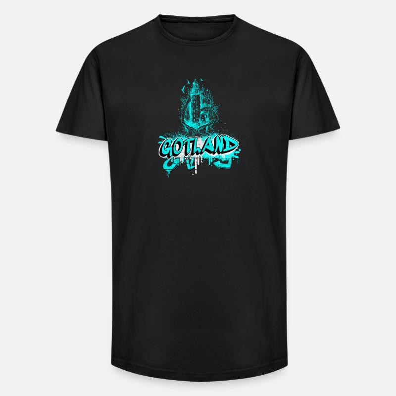 Gotland Graffiti Leuchtturm Design - Long Fit Männer T-Shirt - Schwarz
