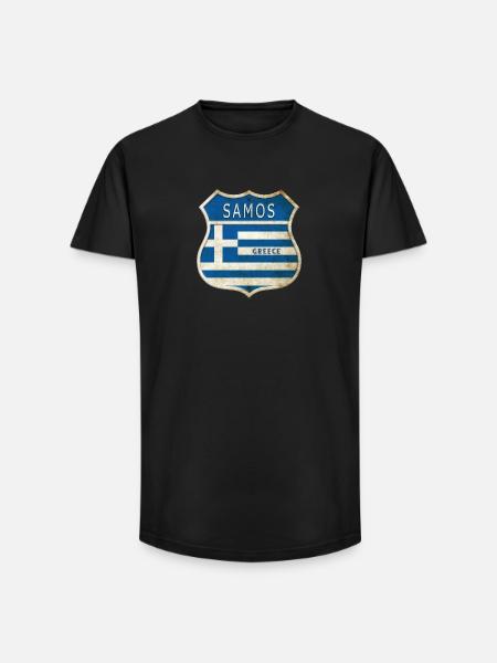 Samos Grèce Armoiries Drapeaux Design - T-shirt coupe longue homme - noir
