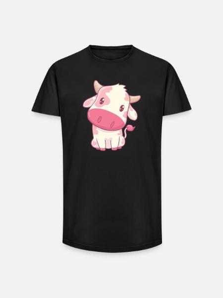 Kuh Erdbeerkuh Kawaii - Long Fit Männer T-Shirt - Schwarz