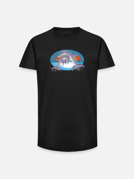 Fröhliche Delfin-Paar Illustration - Long Fit Männer T-Shirt - Schwarz