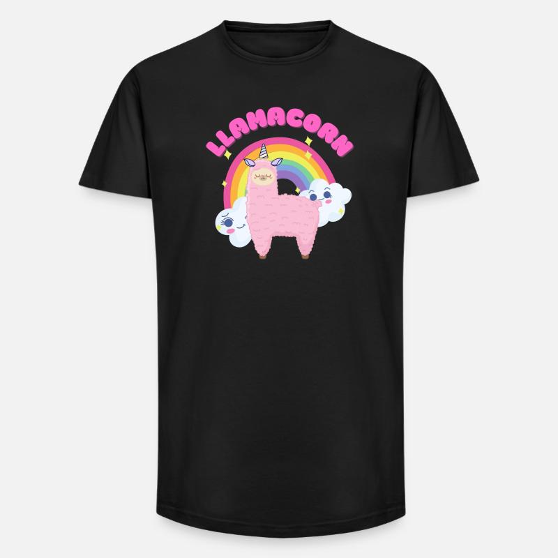 Skurriles rosa Lama mit Regenbogen - Long Fit Männer T-Shirt - Schwarz