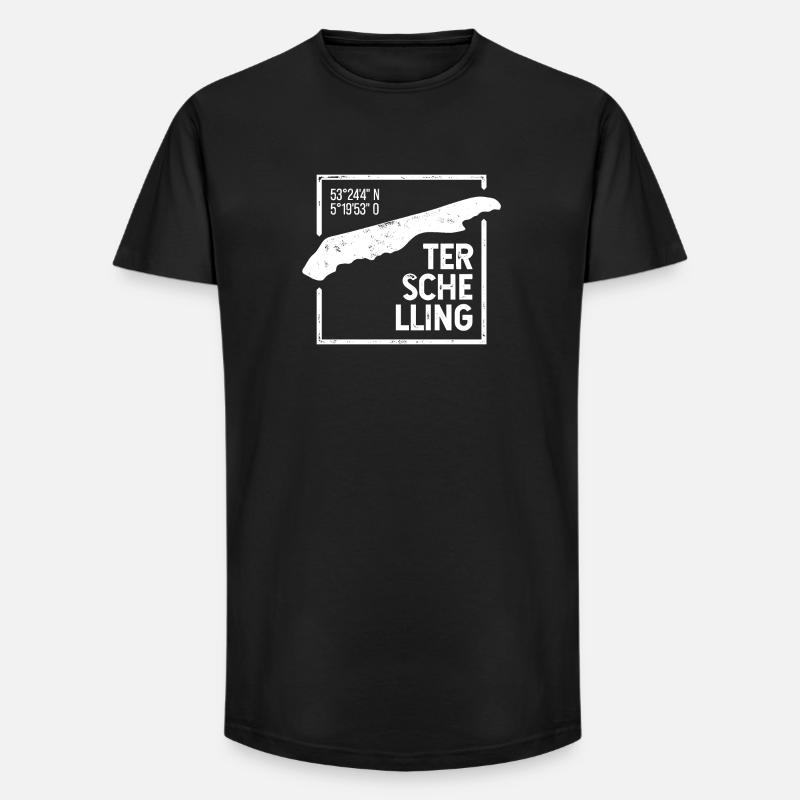 Terschelling | Insel-Silhouette Stempel-Design - Long Fit Männer T-Shirt - Schwarz