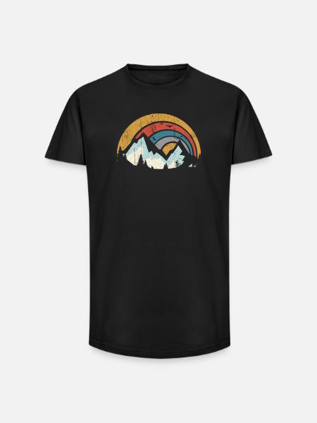 Retro Mountain Sunset Arc - Long Fit Men's T-Shirt - black