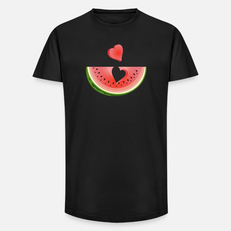 Stück einer Wassermelone mit Herz - Long Fit Männer T-Shirt - Schwarz
