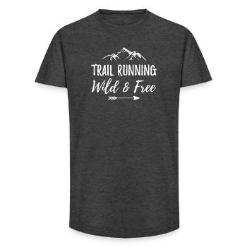 Trail Running – Wild and Free - Long Fit Men's T-Shirt - charcoal grey - Front - AI Model Male 185 light (185cm)
